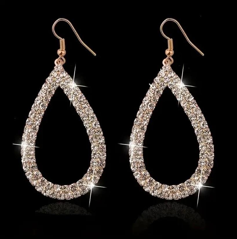 Golden Hollow Droplet Shiny Rhinestone Earring