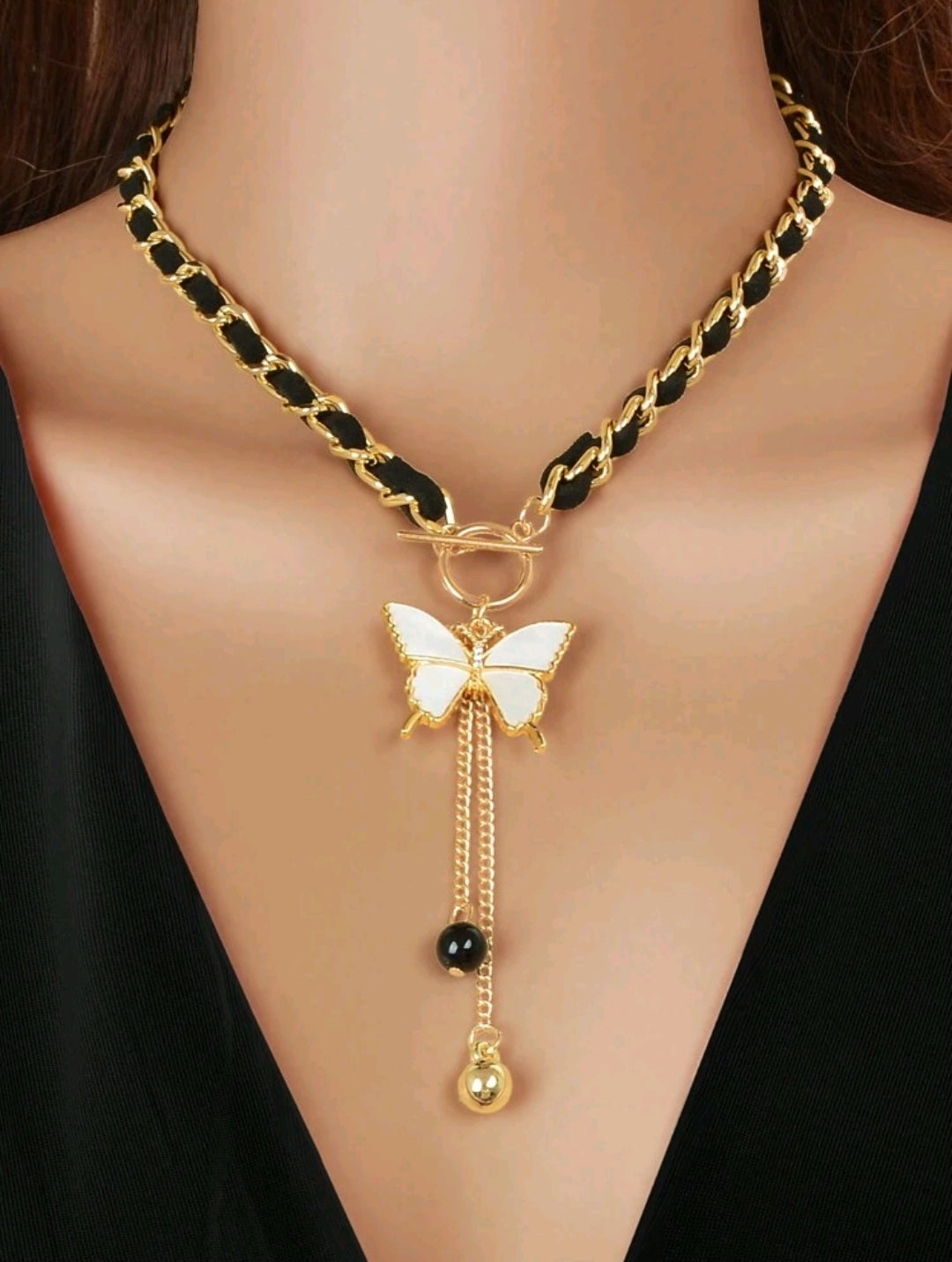 Gold/black butterfly toggle necklace