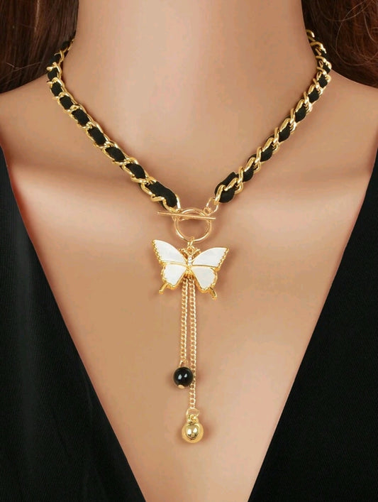 Gold/black butterfly toggle necklace