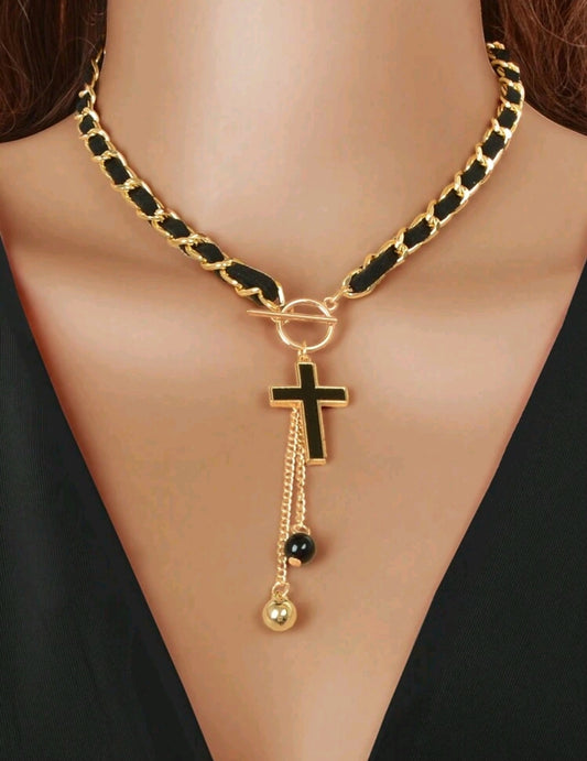 Gold/black toggle cross necklace