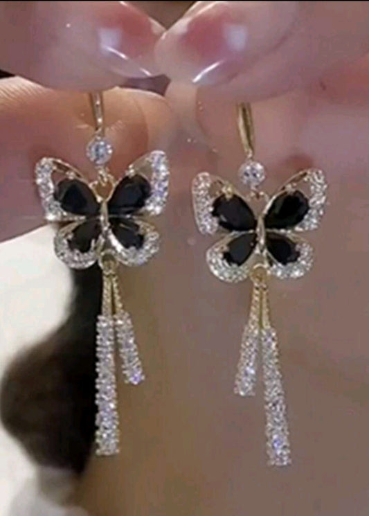 Butterfly earrings black/rhinestone
