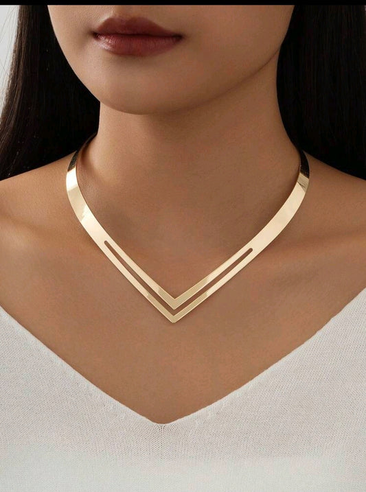 Hollow Double Layered V Shaped Collar necklace
