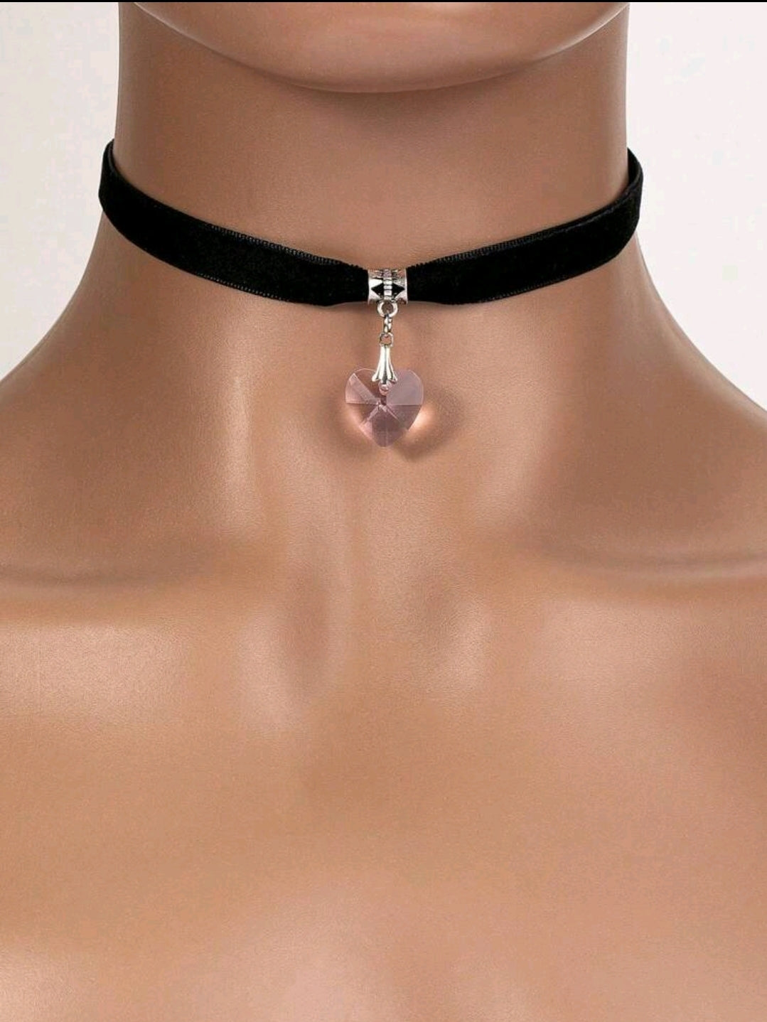 Crystal Glass Heart Pendant Short Necklace