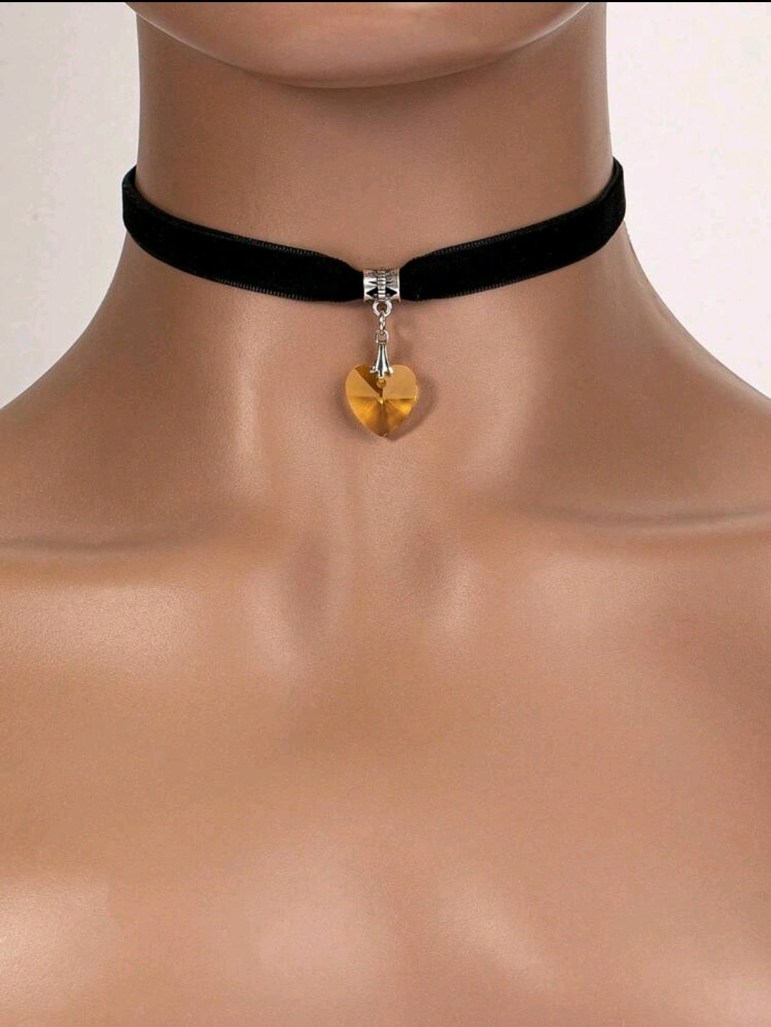 Crystal Glass Heart Pendant Short Necklace