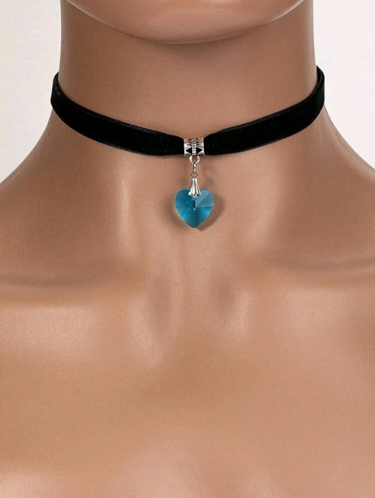 Crystal Glass Heart Pendant Short Necklace