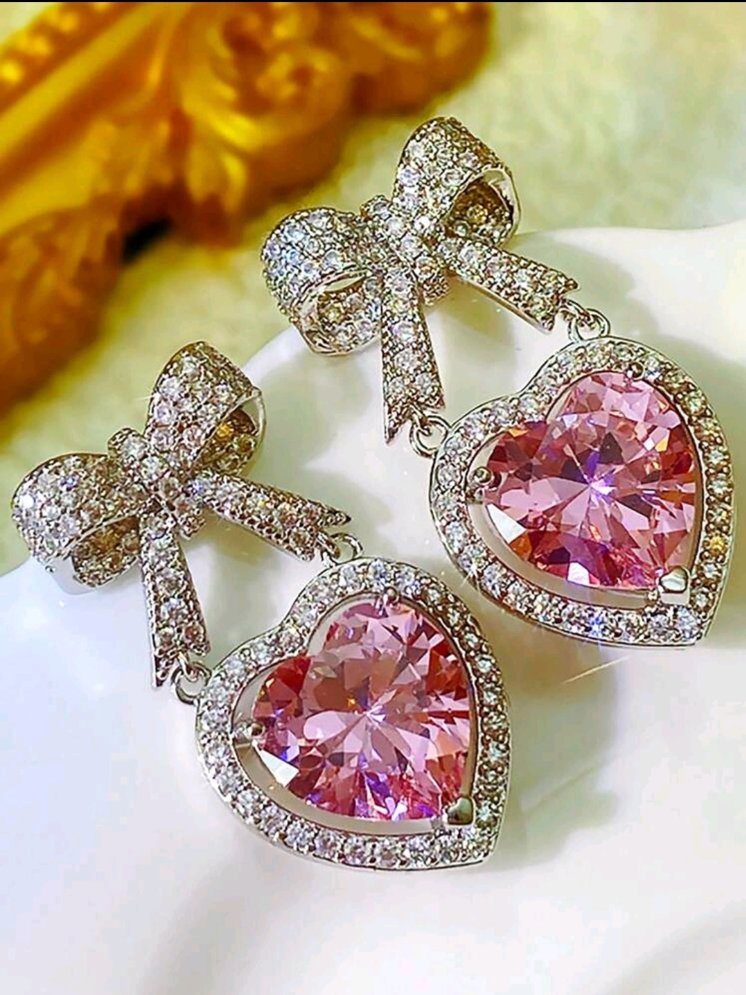 Rhinestone Bow w/pink heart earrings