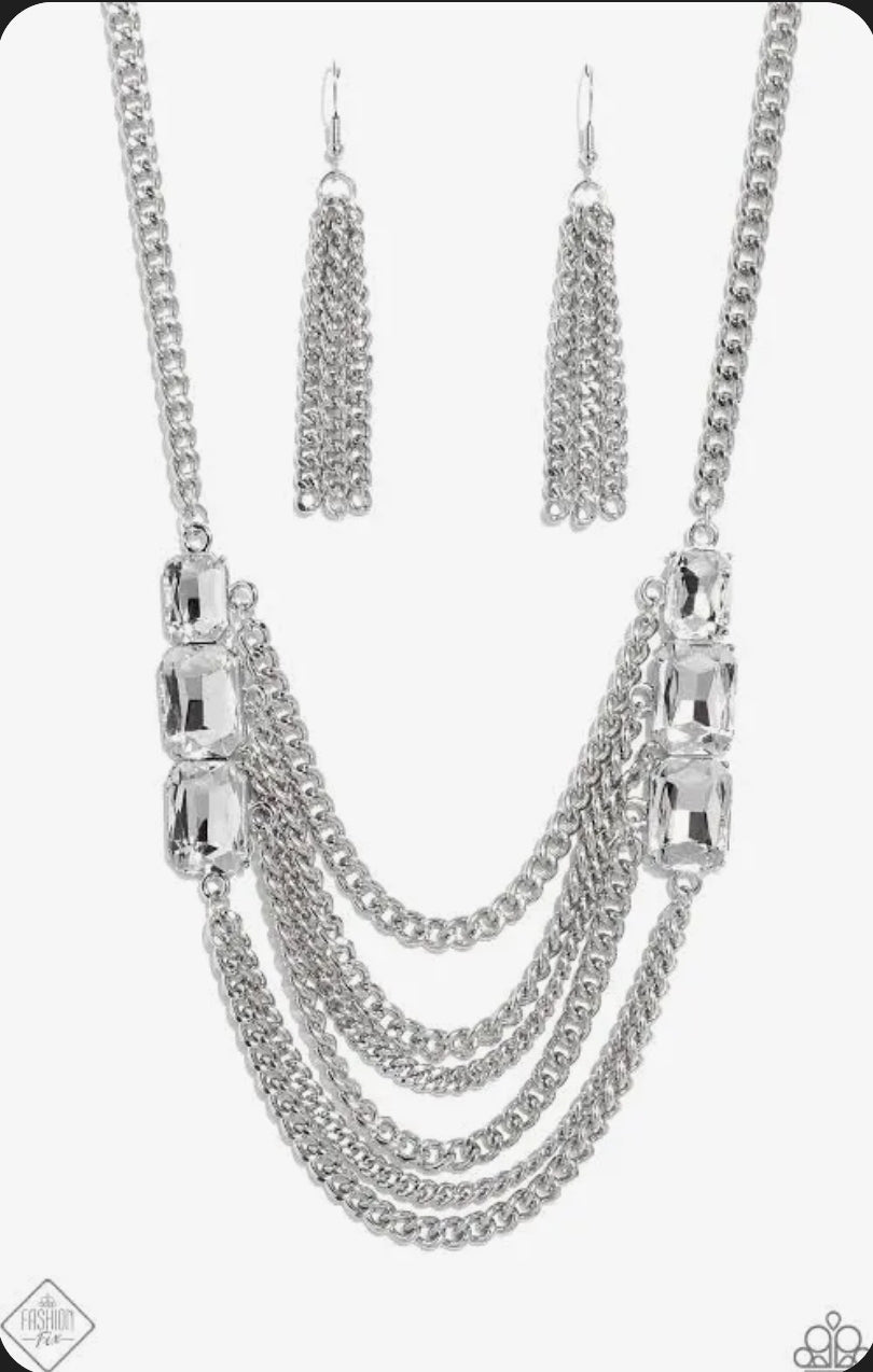 Silver multi strand necklace, upgraded earrings. Ring