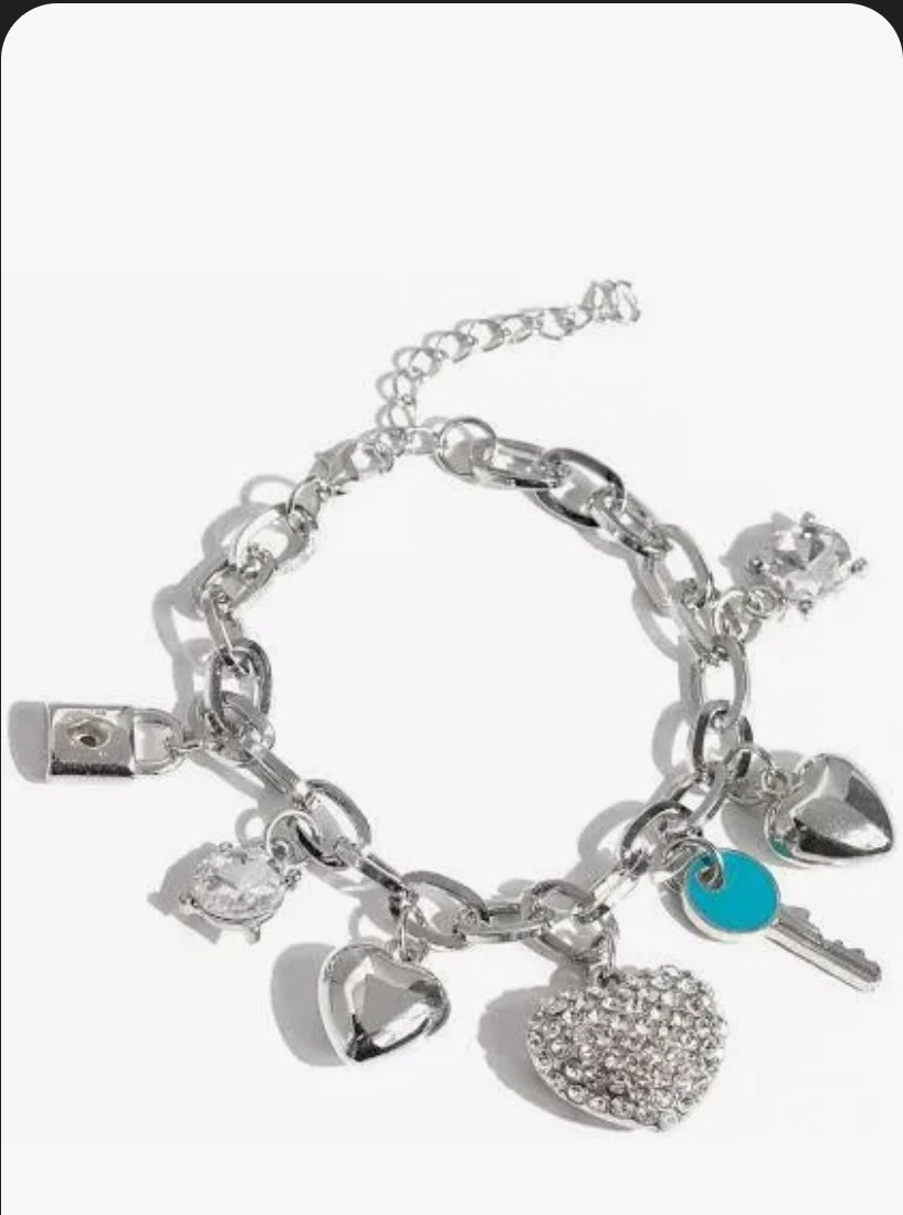 Colorful silver chain with rhinestone heart