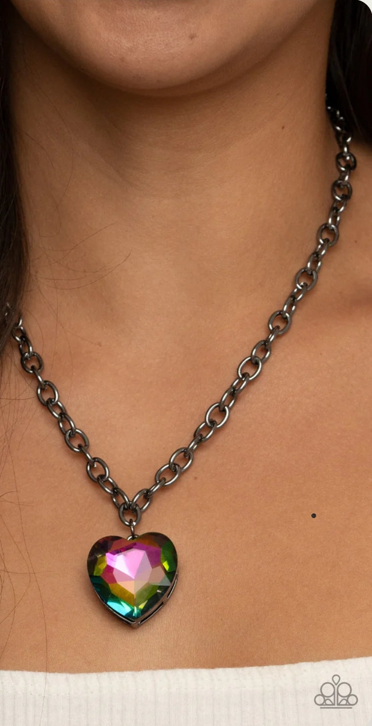 Oil spill heart necklace and ring