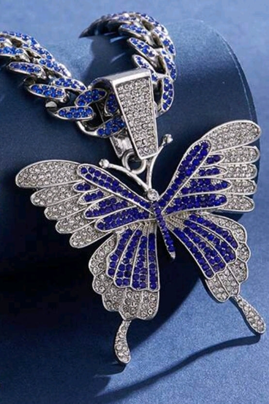 Cuban style rhinestone butterfly necklace