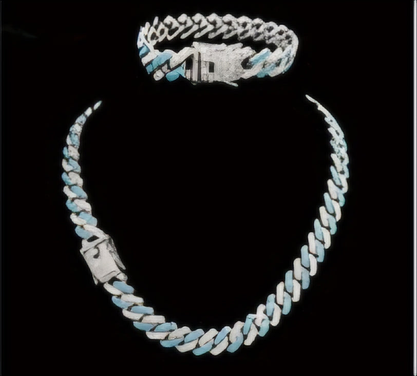 2 pc. Silver w/blue rhinestone set