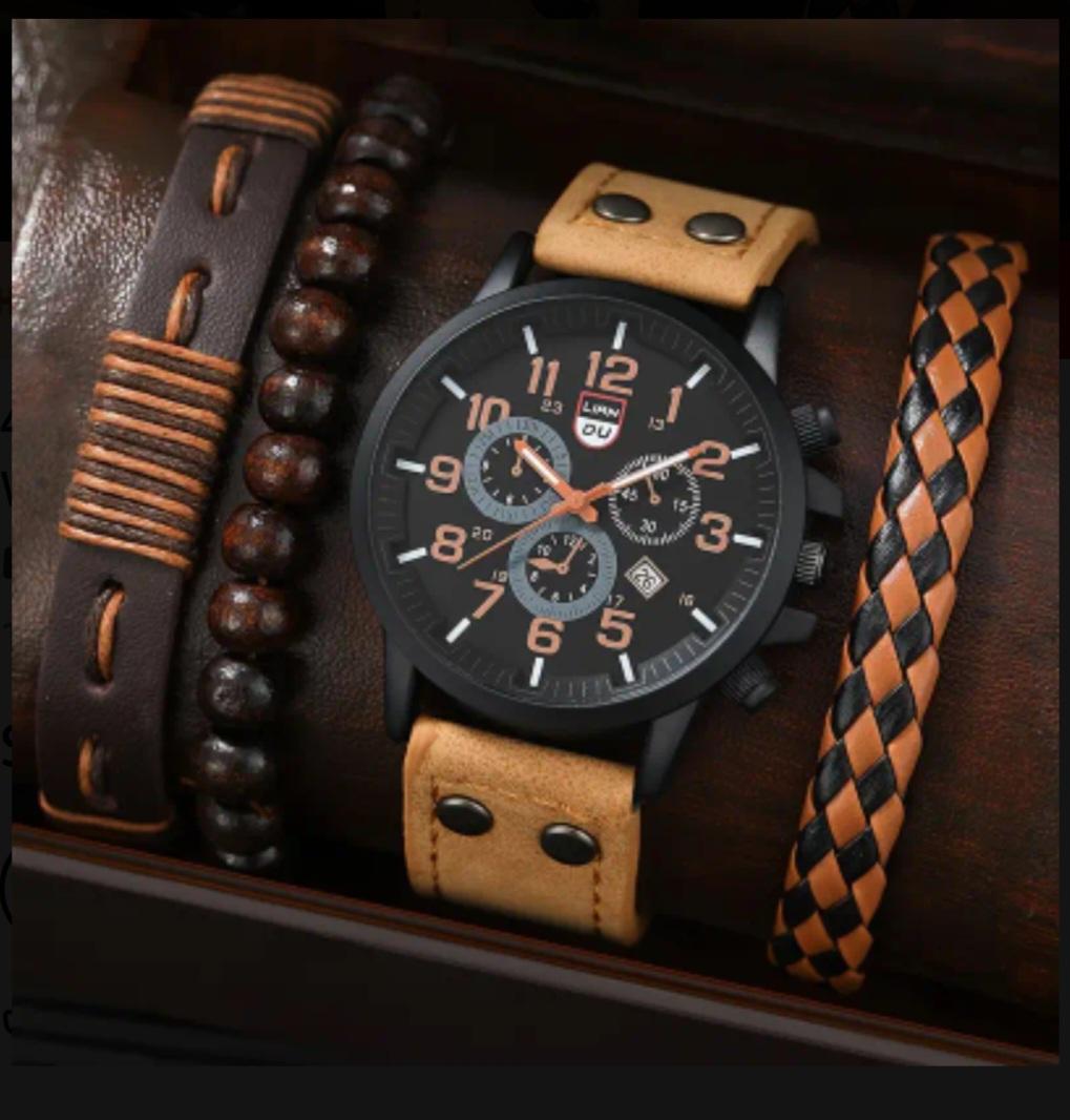Watch and Bracelet Set, Men's Casual Quartz Wrist Watch