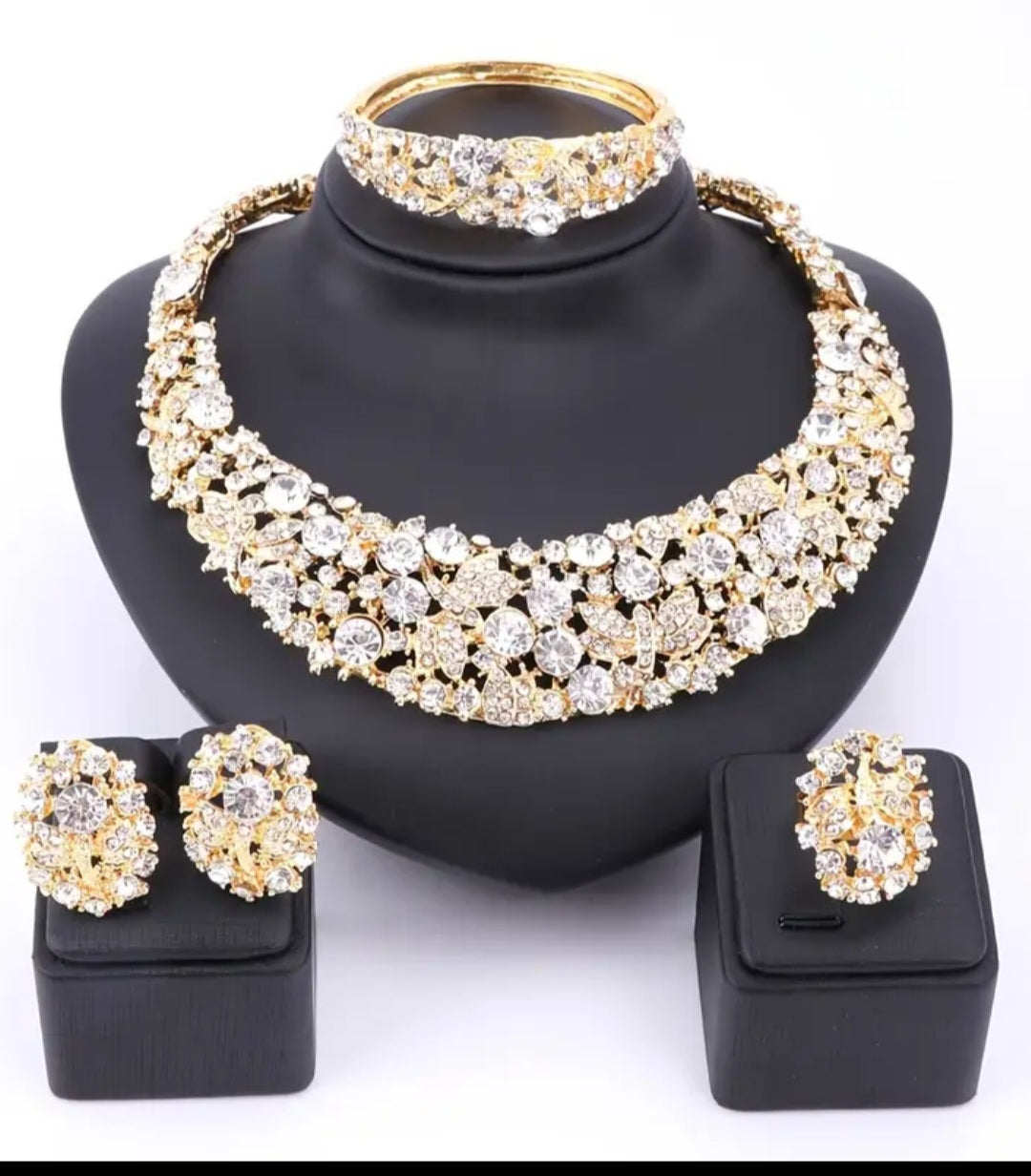 Rhinestone butterfly jewelry set