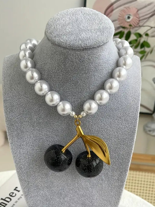 Pearl with cherry pendant