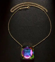 Oil spill square necklace