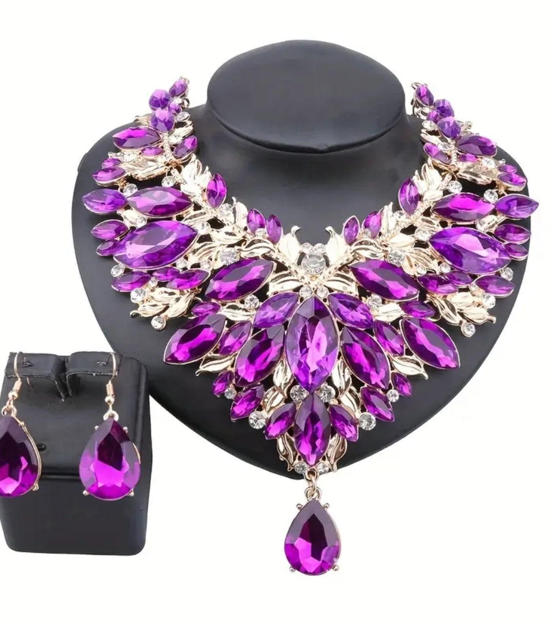 Purple and white bling necklace set