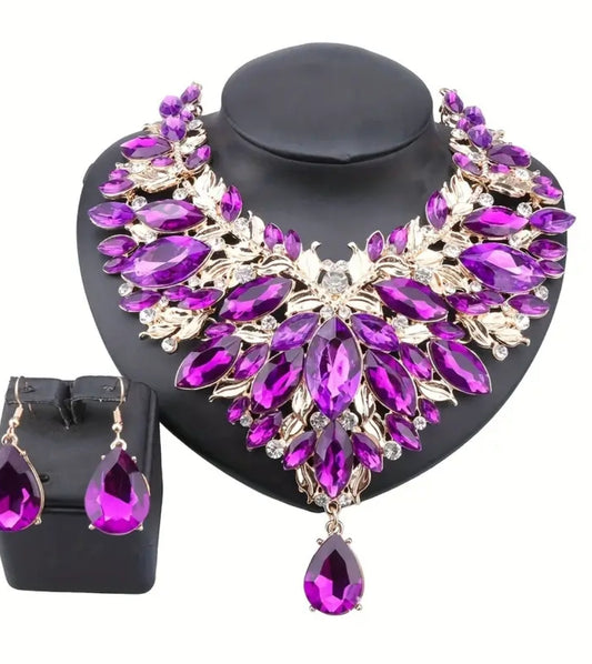 Purple and white bling necklace set