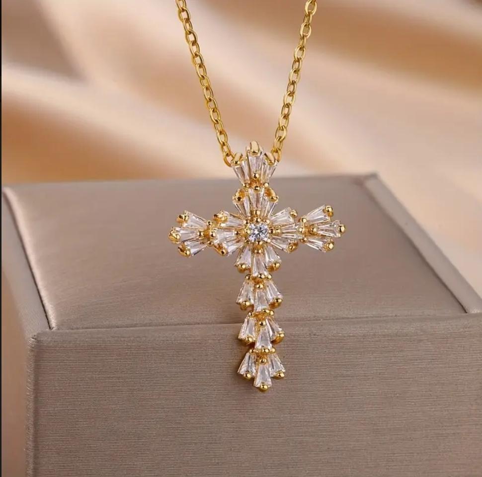 18K Gold Plated Personality Retro Cross Necklace For Women/Girls