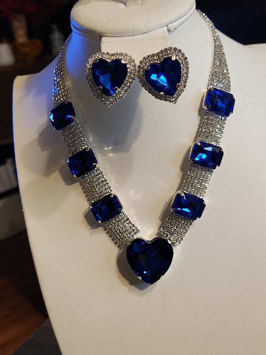 Blue Gems/silver Mesh Necklace set