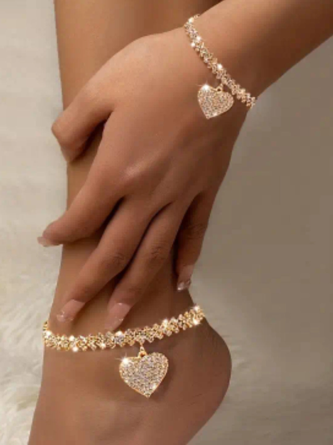 2PCS. HEART BRACELET AND ANKLET SET