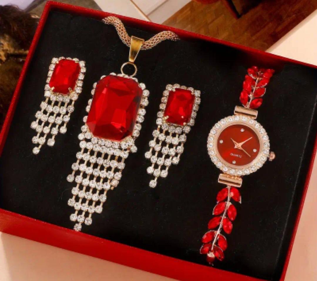 2pcs/set Women's Watch Luxury Rhinestone Quartz Watch Elegant Analog Wrist Watch & Jewelry Set