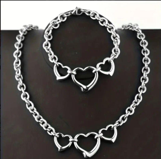 2 pc. silver heart set