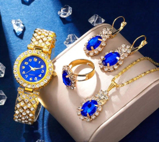 3pcs/set Women's Watch Luxury Rhinestone Quartz Watch Elegant Analog Wrist Watch & Jewelry Set