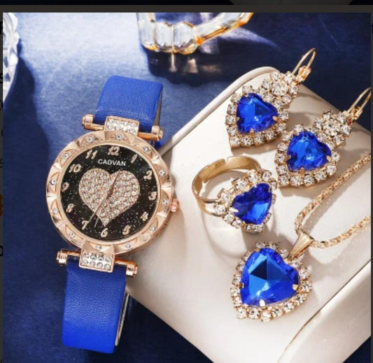 3pcs/set Women's Watch Elegant Heart Quartz Watch Luxury Rhinestone Analog Wrist Watch & Jewelry Set