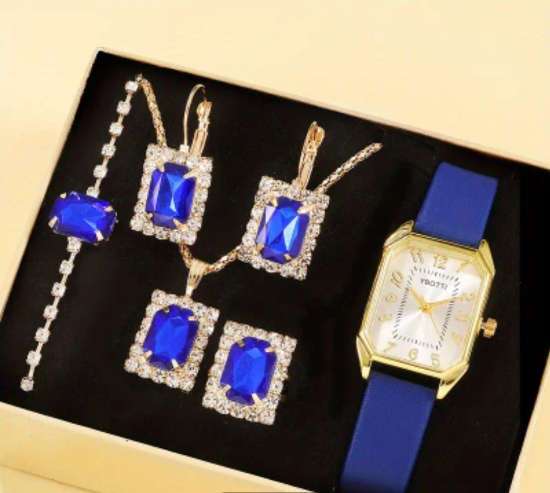 4pcs/set Women's Quartz Retro Pointer Quartz Watch Analog PU Leather Wrist Watch & Jewelry Set