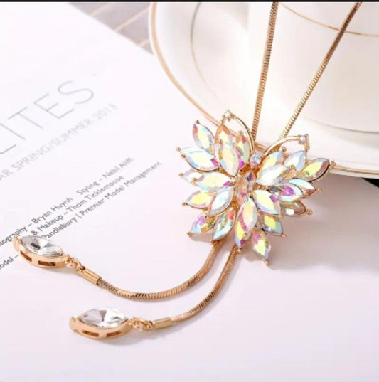 Artificial Crystal Butterfly Long Necklace