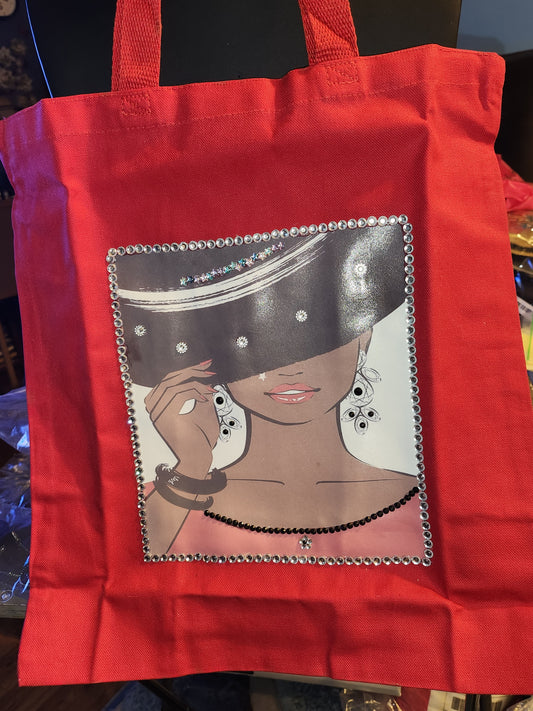 BLACK HAT LADY RED TOTE