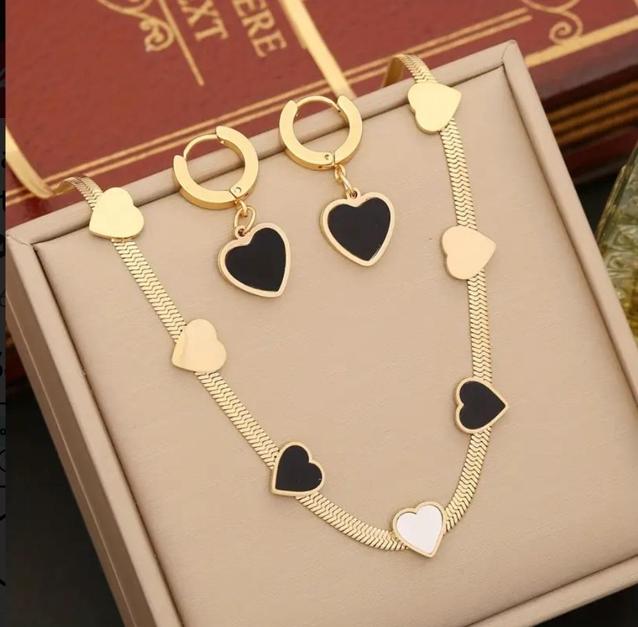 Black & Gold Earring + Necklace Set