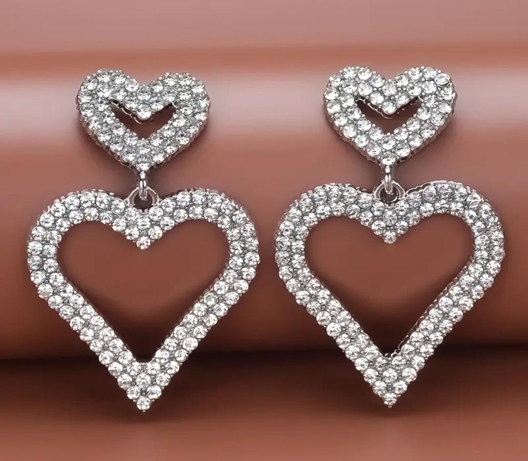 Double Hollow Heart Design Full Shiny Rhinestone earring