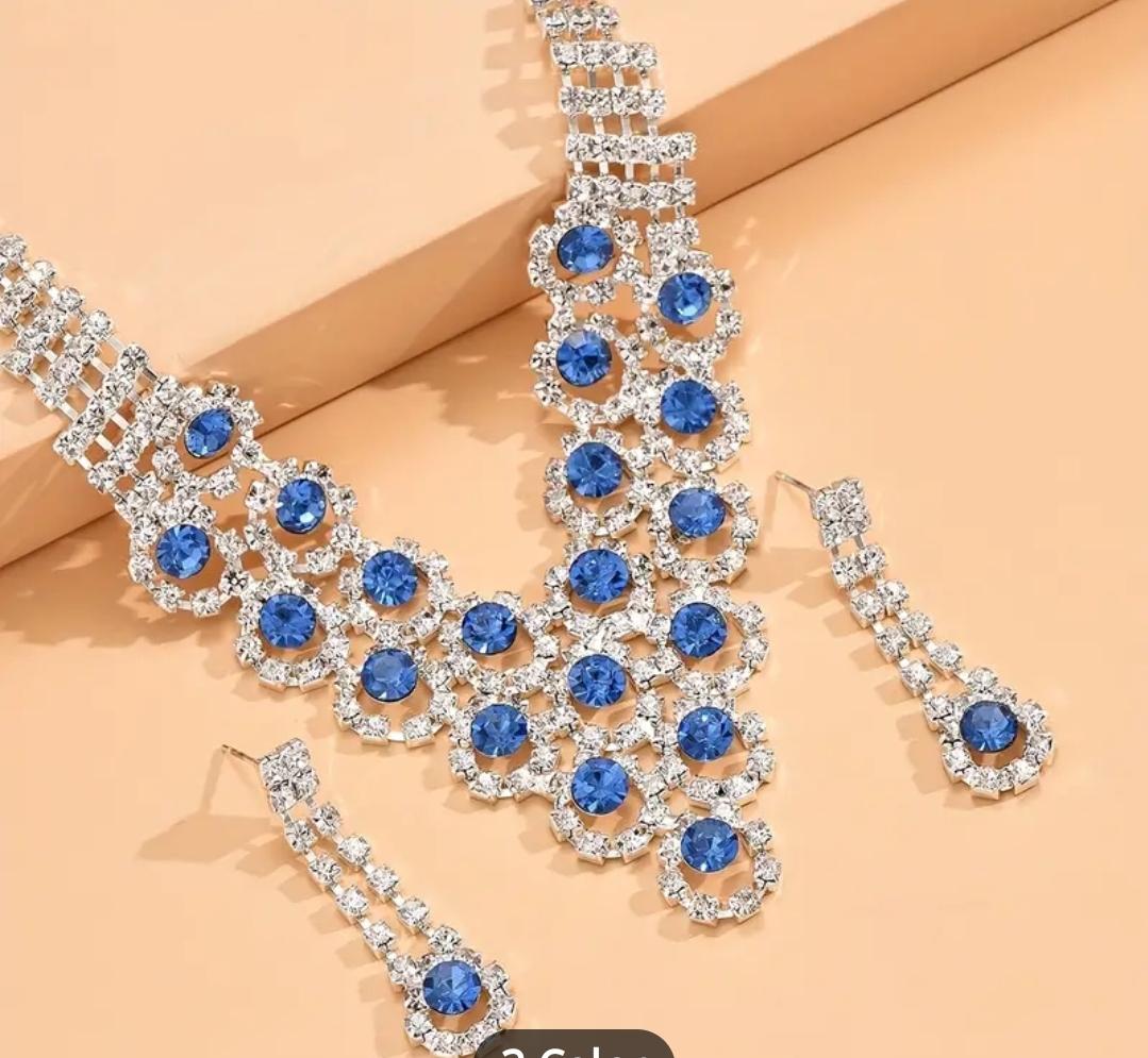 Elegant Statement Rhinestone Necklace Earring Set