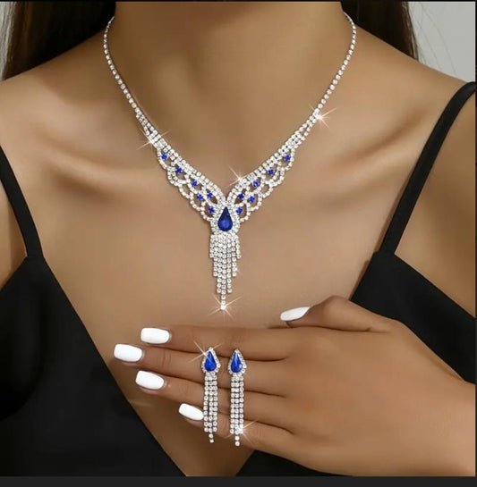 Earrings + Necklace Elegant Jewelry Set (Blue)