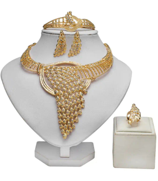 Earrings + Necklace + Bracelet + Ring set (Gold)