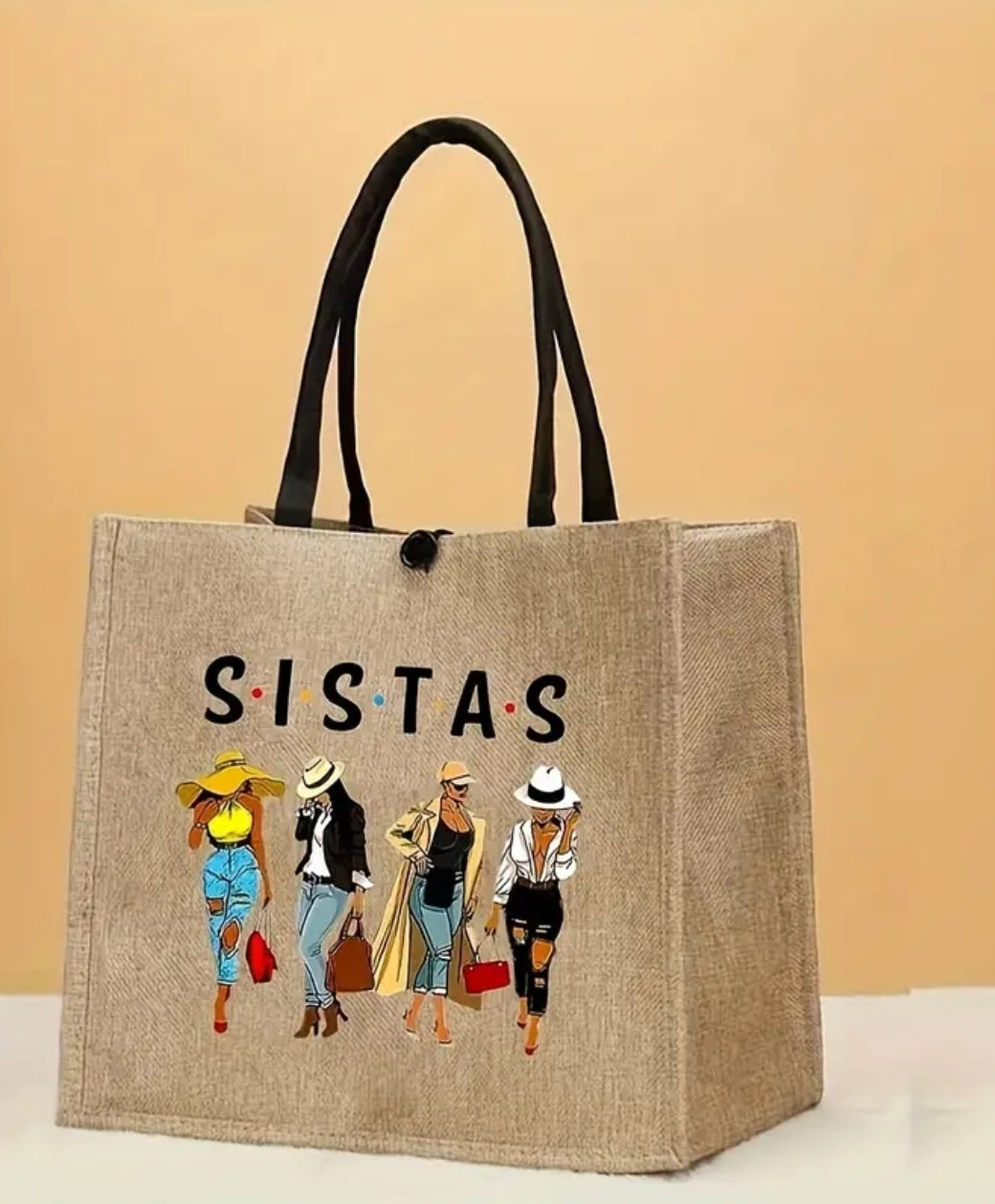 Fashion Ladies Print Tote Bag, Sistas (with hat)