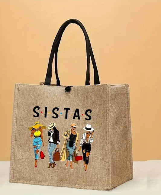 Fashion Ladies Print Tote Bag, Sistas (with hat)