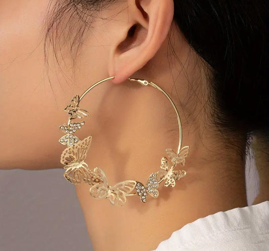 Large Hoop Earrings Butterfly Pattern