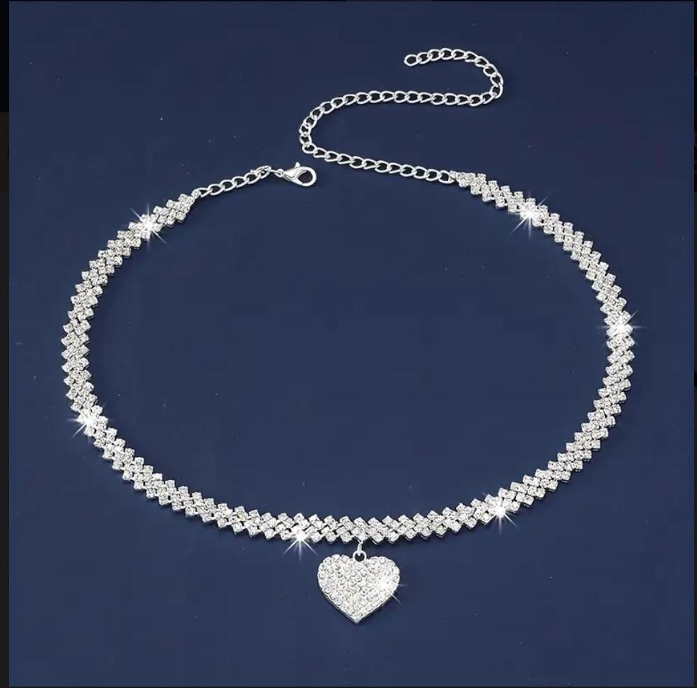 Luxury Glitter Rhinestone Heart Rhombus Chain Necklace