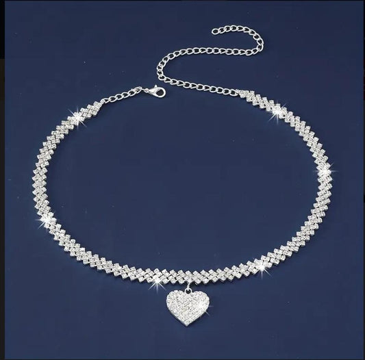 Luxury Glitter Rhinestone Heart Rhombus Chain Necklace