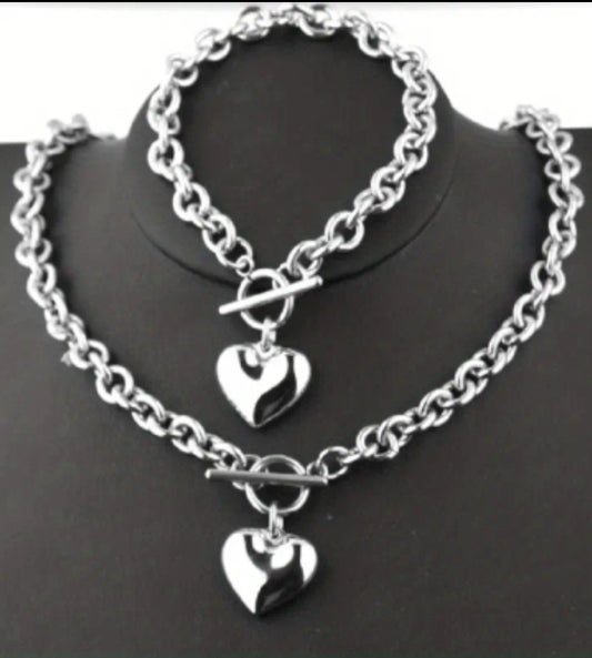 Fashion Love Hollow Pendant Bracelet + Necklace Jewelry Set