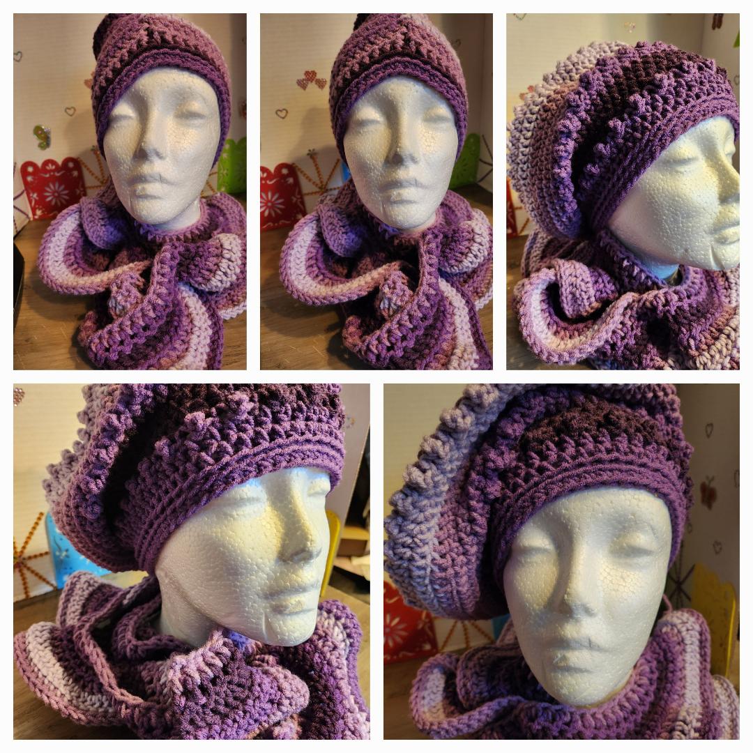 Purple Hat + Ruffled Scarf Set