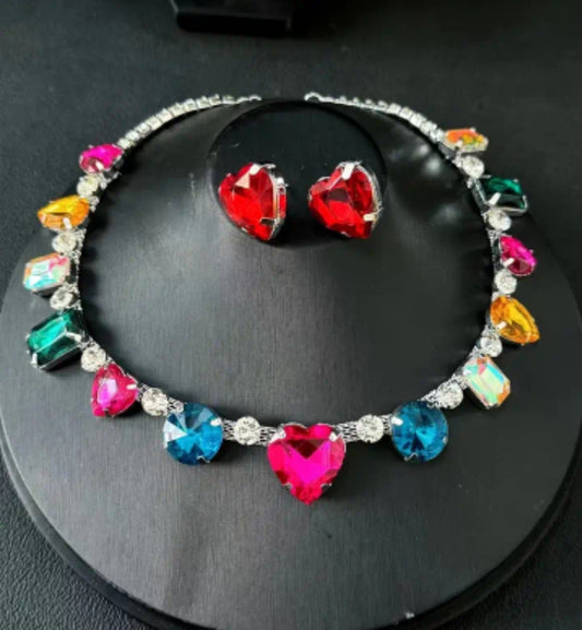 Rainbow heart gemstones necklace