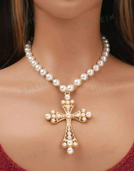 Pearl cross pendant necklace