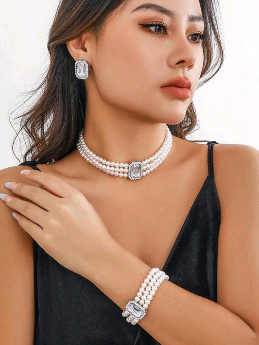 3pc. Pearl/bling choker