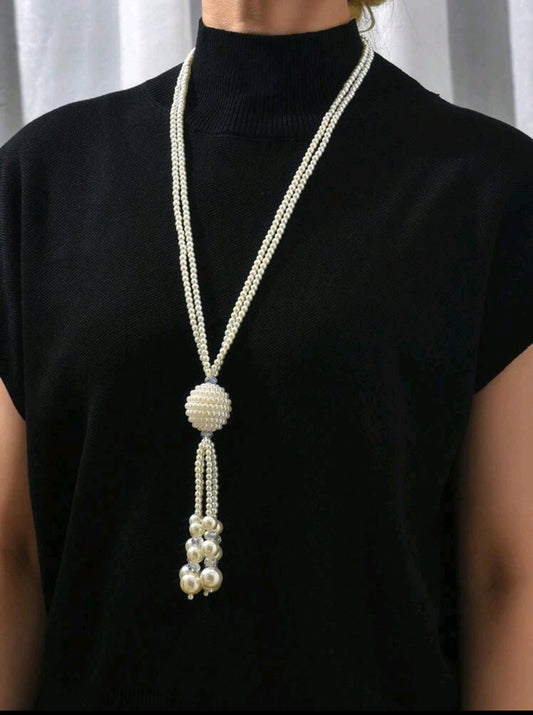 Pearl Ball Tassel Necklace