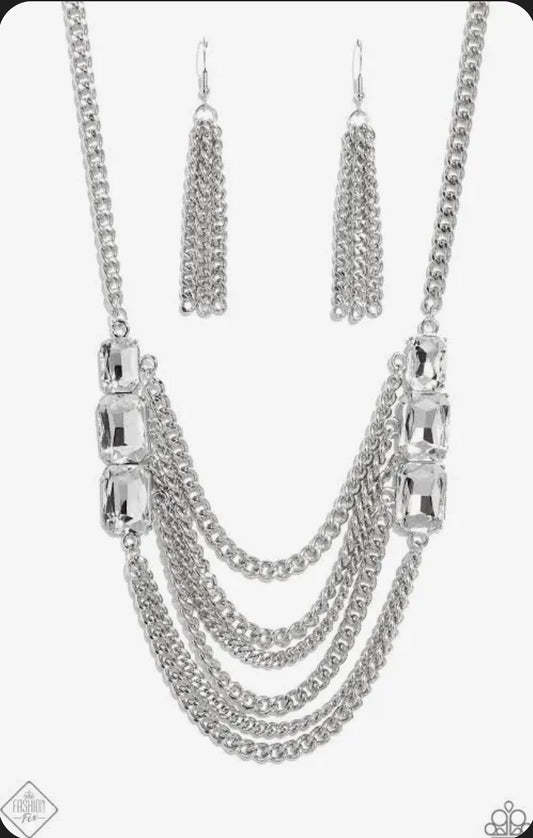Silver multi strand necklace, upgraded earrings. Ring