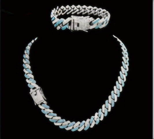 2 pc. Silver w/blue rhinestone  set