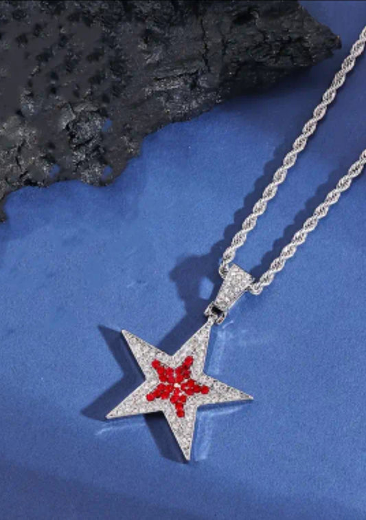 Red star rhinestone necklace